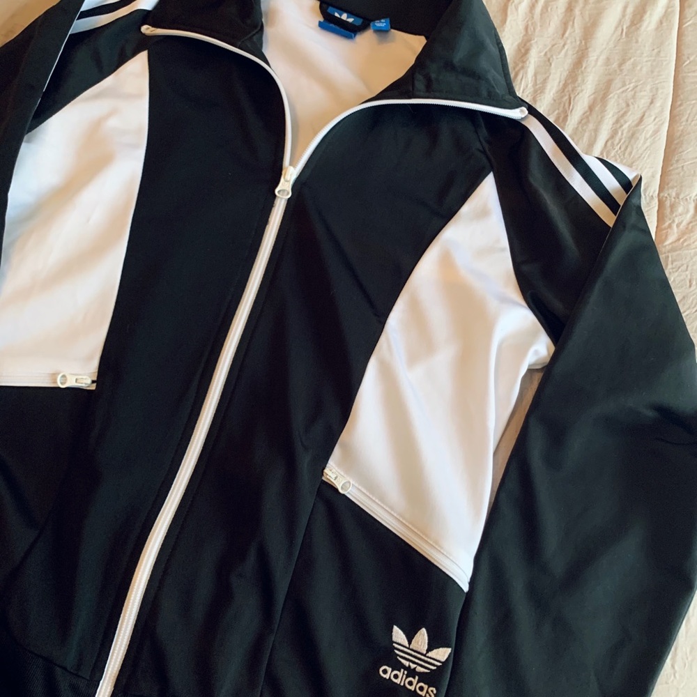 Adidas black and white zip up track jacket